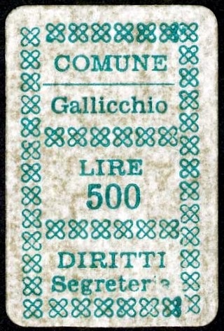 Marca da Bollo del Comune di GALLICCHIO su Carta Bianca di dimensioni 17,5 x 29 mm