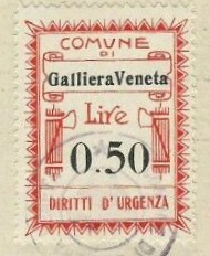 Marca da Bollo del Comune di GALLIERA VENETA su Carta Bianca di dimensioni 22,5 x 29 mm