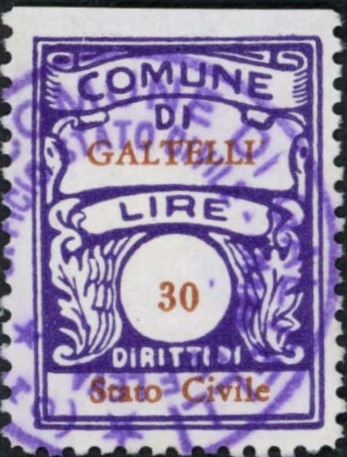 Marca da Bollo del Comune di GALTELLI´ su Carta Bianca Sottile di dimensioni 22 x 29 mm