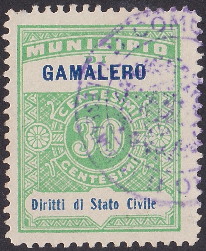 Marca da Bollo del Comune di GAMALERO su Carta Bianca di dimensioni 22 x 29 mm