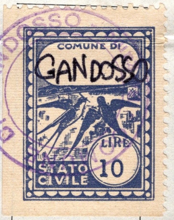 Marca da Bollo del Comune di GANDOSSO su Carta Bianca di dimensioni 21 X 27 mm