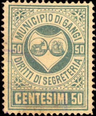 Marca da Bollo del Comune di GANGI su Carta Bianca di dimensioni 23 x 30,5 mm