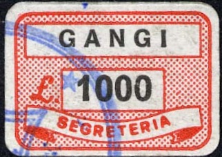 Marca da Bollo del Comune di GANGI su Carta Bianca di dimensioni 19 x 14 mm