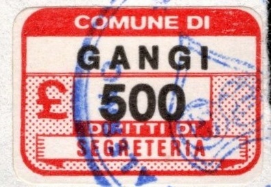 Marca da Bollo del Comune di GANGI su Carta Bianca di dimensioni 19 x 14 mm
