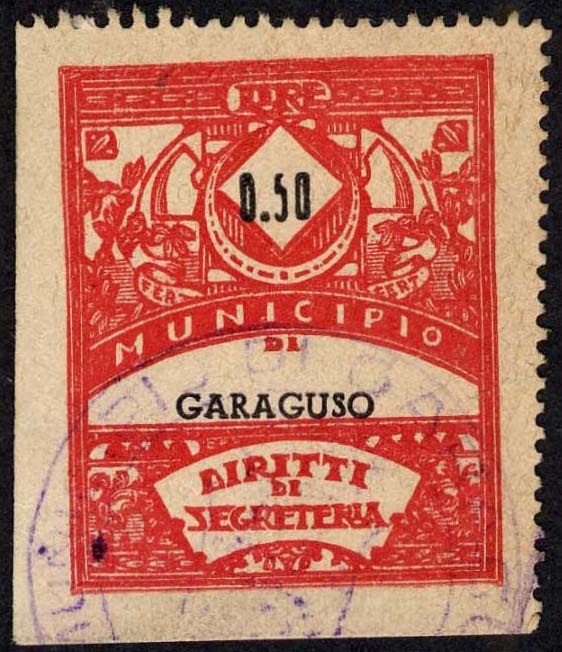 Marca da Bollo del Comune di GARAGUSO su Carta Bianca di dimensioni 21 x 29 mm