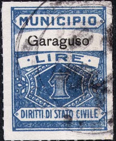 Marca da Bollo del Comune di GARAGUSO su Carta Bianca di dimensioni 22,5 x 29 mm