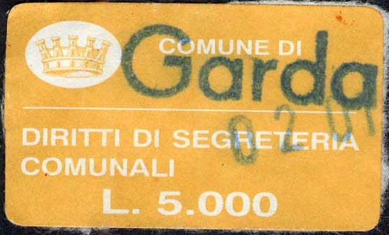 Marca da Bollo del Comune di GARDA su Carta Bianca di dimensioni mm