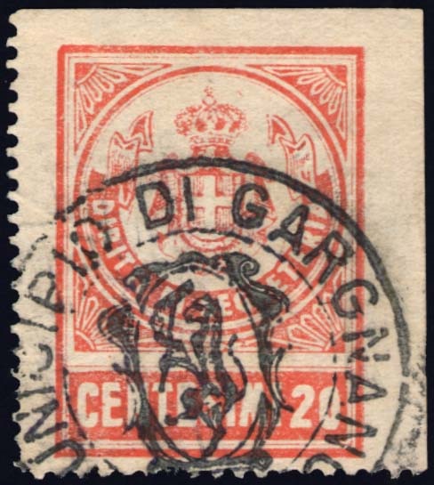 Marca da Bollo del Comune di GARGNANO su Carta Bianca di dimensioni 22,5 x 31 mm