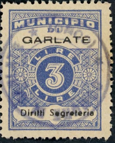 Marca da Bollo del Comune di GARLATE su Carta Bianca di dimensioni 22 x 29 mm
