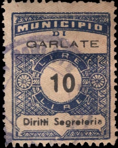 Marca da Bollo del Comune di GARLATE su Carta Bianca di dimensioni 22,5 x 29 mm