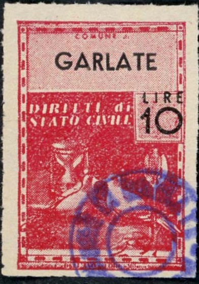 Marca da Bollo del Comune di GARLATE su Carta Bianca di dimensioni 21,5 x 32 mm