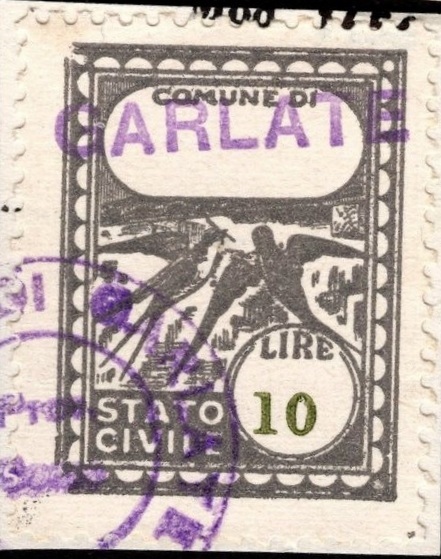 Marca da Bollo del Comune di GARLATE su Carta Bianca di dimensioni 22 x 27 mm