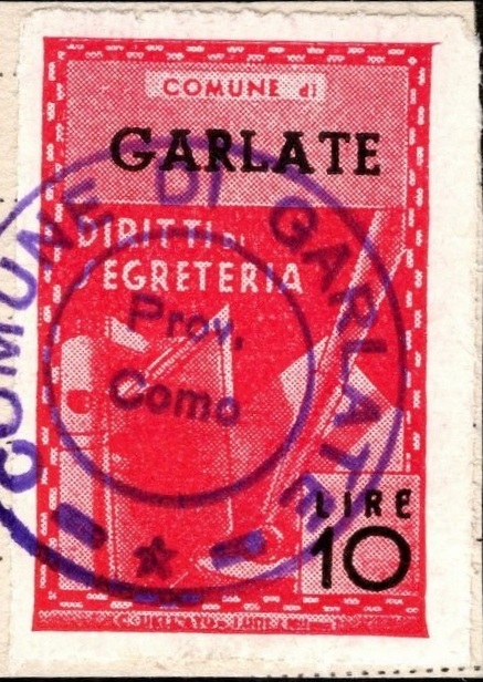 Marca da Bollo del Comune di GARLATE su Carta Bianca di dimensioni 21,5 x 32 mm