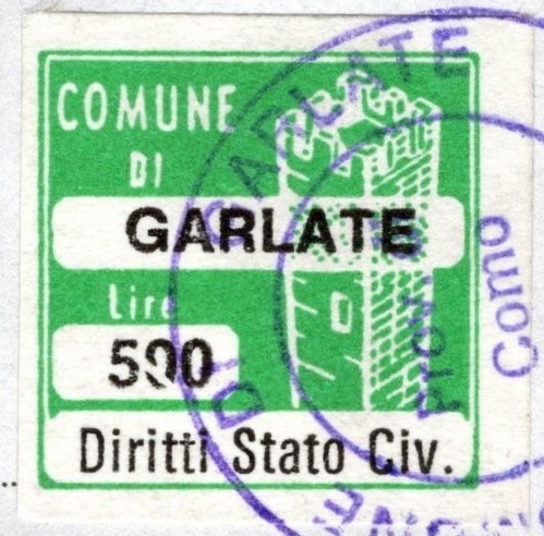 Marca da Bollo del Comune di GARLATE su Carta Bianca di dimensioni 20 x 20 mm