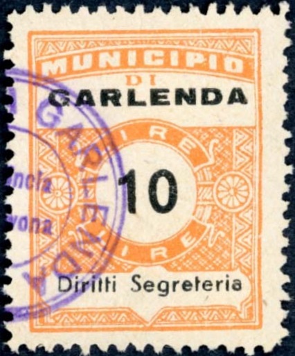 Marca da Bollo del Comune di GARLENDA su Carta Bianca di dimensioni 22,5 x 29 mm