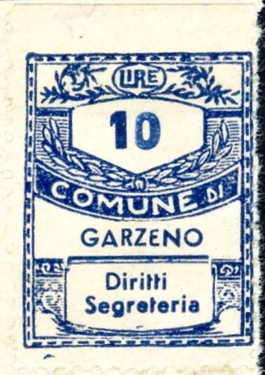 Marca da Bollo del Comune di GARZENO su Carta Bianca di dimensioni 22,5 x 29 mm