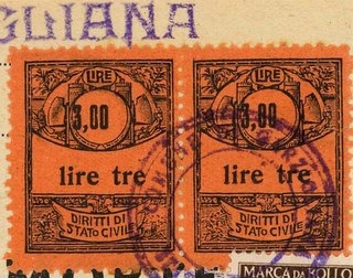 Marca da Bollo del Comune di GARZIGLIANA su Carta Colorata di dimensioni 22,5 x 29 mm