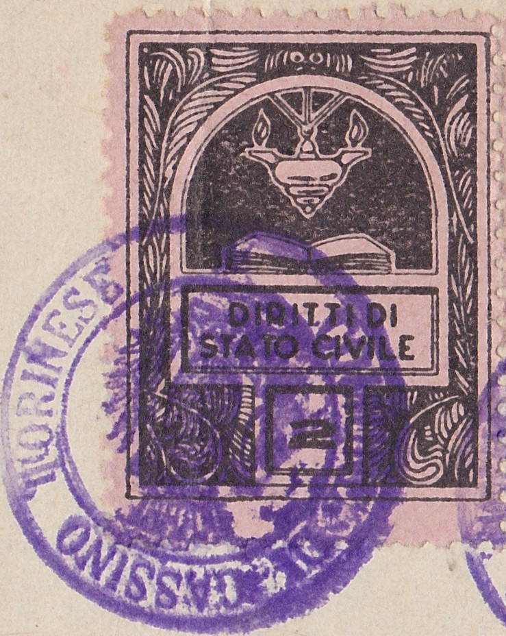 Marca da Bollo del Comune di GASSINO TORINESE su Carta Bianca di dimensioni 22 x 29 mm