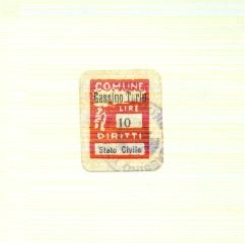 Marca da Bollo del Comune di GASSINO TORINESE su Carta Bianca di dimensioni 22 x 16 mm