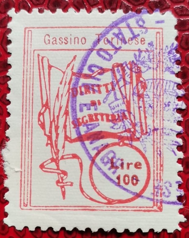 Marca da Bollo del Comune di GASSINO TORINESE su Carta Bianca di dimensioni 21 x 29 mm