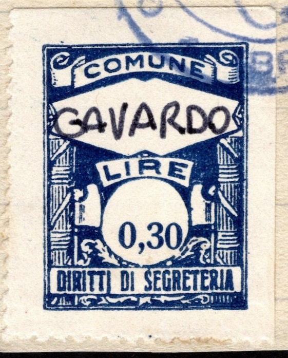 Marca da Bollo del Comune di GAVARDO su Carta Bianca di dimensioni 21 X 32 mm