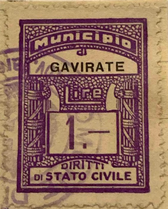 Marca da Bollo del Comune di GAVIRATE su Carta Bianca di dimensioni mm