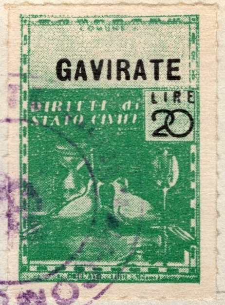 Marca da Bollo del Comune di GAVIRATE su Carta Bianca di dimensioni 21 X 33,5 mm