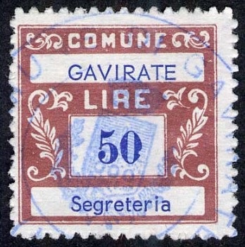 Marca da Bollo del Comune di GAVIRATE su Carta Bianca di dimensioni 20 x 20 mm
