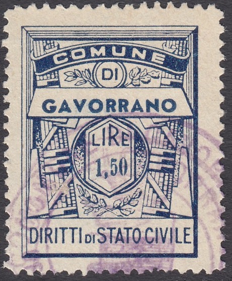 Marca da Bollo del Comune di GAVORRANO su Carta Bianca di dimensioni 22 x 29 mm