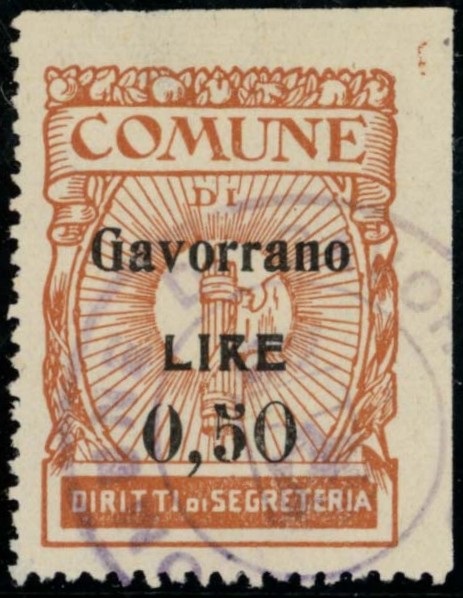 Marca da Bollo del Comune di GAVORRANO su Carta Bianca di dimensioni 24 x 32,5 mm