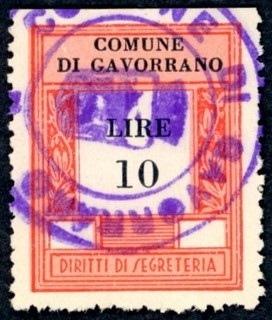 Marca da Bollo del Comune di GAVORRANO su Carta Bianca di dimensioni 23 x 29,5 mm