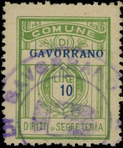 Marca da Bollo del Comune di GAVORRANO su Carta Bianca di dimensioni 21 x 27,5 mm