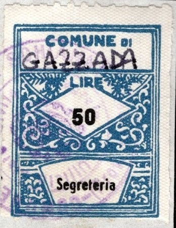 Marca da Bollo del Comune di GAZZADA SCHIANNO su Carta Bianca di dimensioni 22,5 x 30 mm