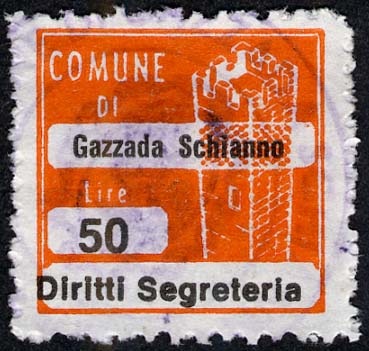 Marca da Bollo del Comune di GAZZADA SCHIANNO su Carta Bianca di dimensioni 20 x 20 mm