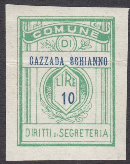 Marca da Bollo del Comune di GAZZADA SCHIANNO su Carta Bianca di dimensioni 21 x 27,5 mm