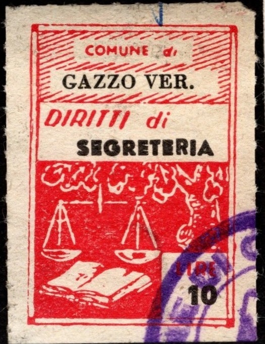 Marca da Bollo del Comune di GAZZO VERONESE su Carta Bianca di dimensioni 21,5 x 31,5 mm