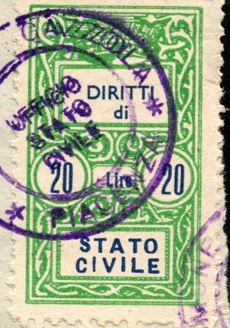 Marca da Bollo del Comune di GAZZOLA su Carta Bianca di dimensioni 22 x 40 mm
