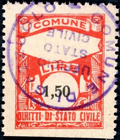 Marca da Bollo del Comune di GAZZUOLO su Carta Bianca di dimensioni 21,5 x 33 mm