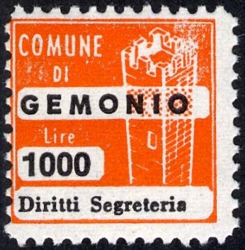Marca da Bollo del Comune di GEMONIO su Carta Bianca di dimensioni 20 x 20 mm