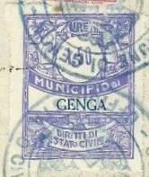 Marca da Bollo del Comune di GENGA su Carta Bianca di dimensioni 27,5 x 37 mm