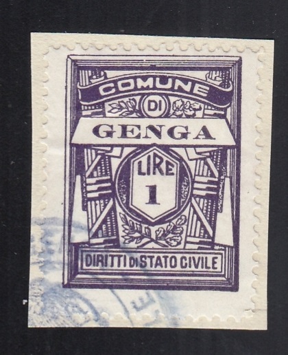 Marca da Bollo del Comune di GENGA su Carta Bianca di dimensioni 23 X 33,5 mm