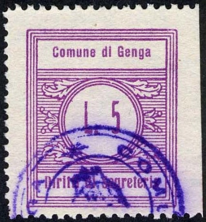 Marca da Bollo del Comune di GENGA su Carta Bianca di dimensioni 22 x 21 mm