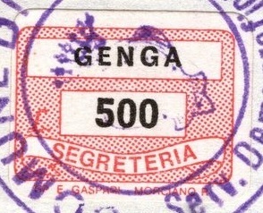 Marca da Bollo del Comune di GENGA su Carta Bianca di dimensioni 19 x 14 mm
