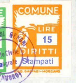 Marca da Bollo del Comune di GENONI su Carta Bianca Sottile di dimensioni 18,5 x 26 mm