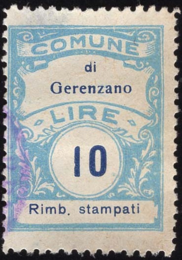 Marca da Bollo del Comune di GERENZANO su Carta Bianca di dimensioni 23 x 29 mm