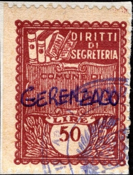 Marca da Bollo del Comune di GERENZANO su Carta Bianca di dimensioni 24 x 29 mm