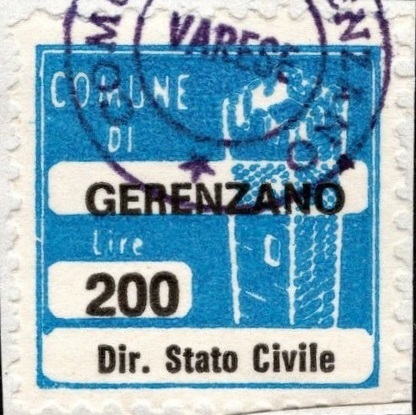 Marca da Bollo del Comune di GERENZANO su Carta Bianca di dimensioni 20 x 20 mm