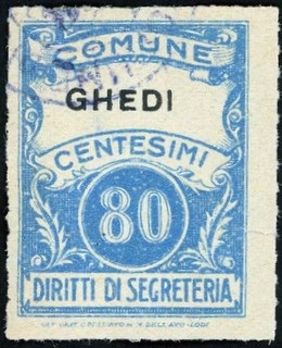 Marca da Bollo del Comune di GHEDI su Carta Bianca di dimensioni 22,5 x 29 mm