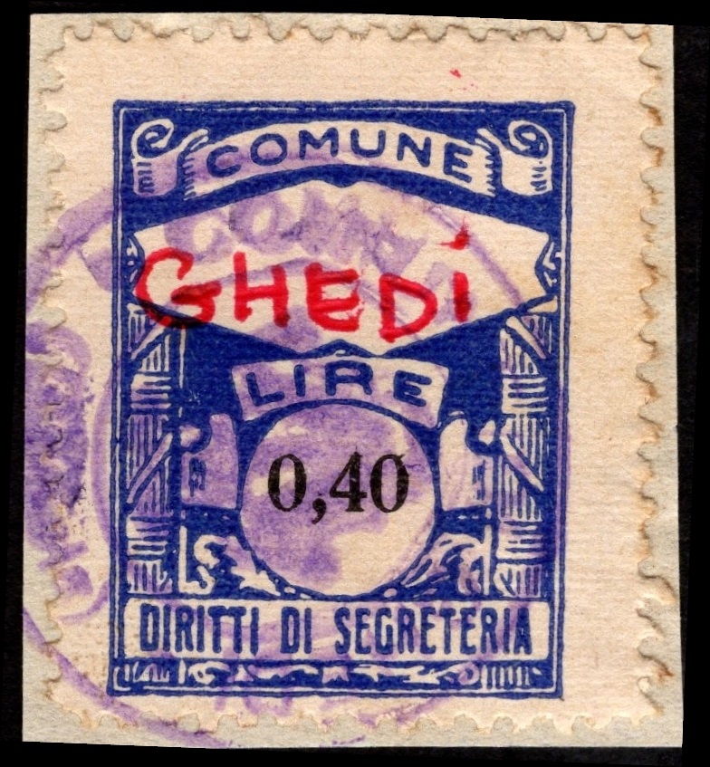 Marca da Bollo del Comune di GHEDI su Carta Bianca di dimensioni 22,5 x 29 mm