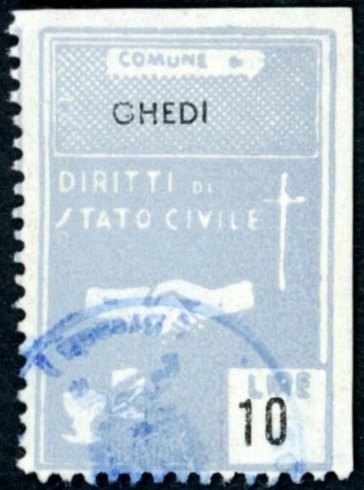 Marca da Bollo del Comune di GHEDI su Carta Bianca di dimensioni 22 x 27 mm